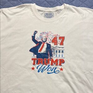 White Graphic T-Shirt with Patriotic Design of President Trump